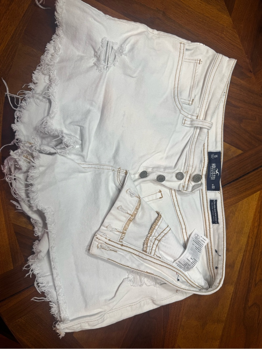 Hollister White Distressed High-Rise Denim Shorts
